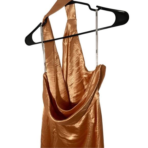 NWT Asos Bridesmaids Satin Halter Special Occasion Front Twist Slit Maxi Dress - Picture 11 of 14